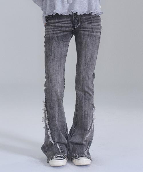 티아나 워싱 부츠컷 데님 팬츠 [BLACK]