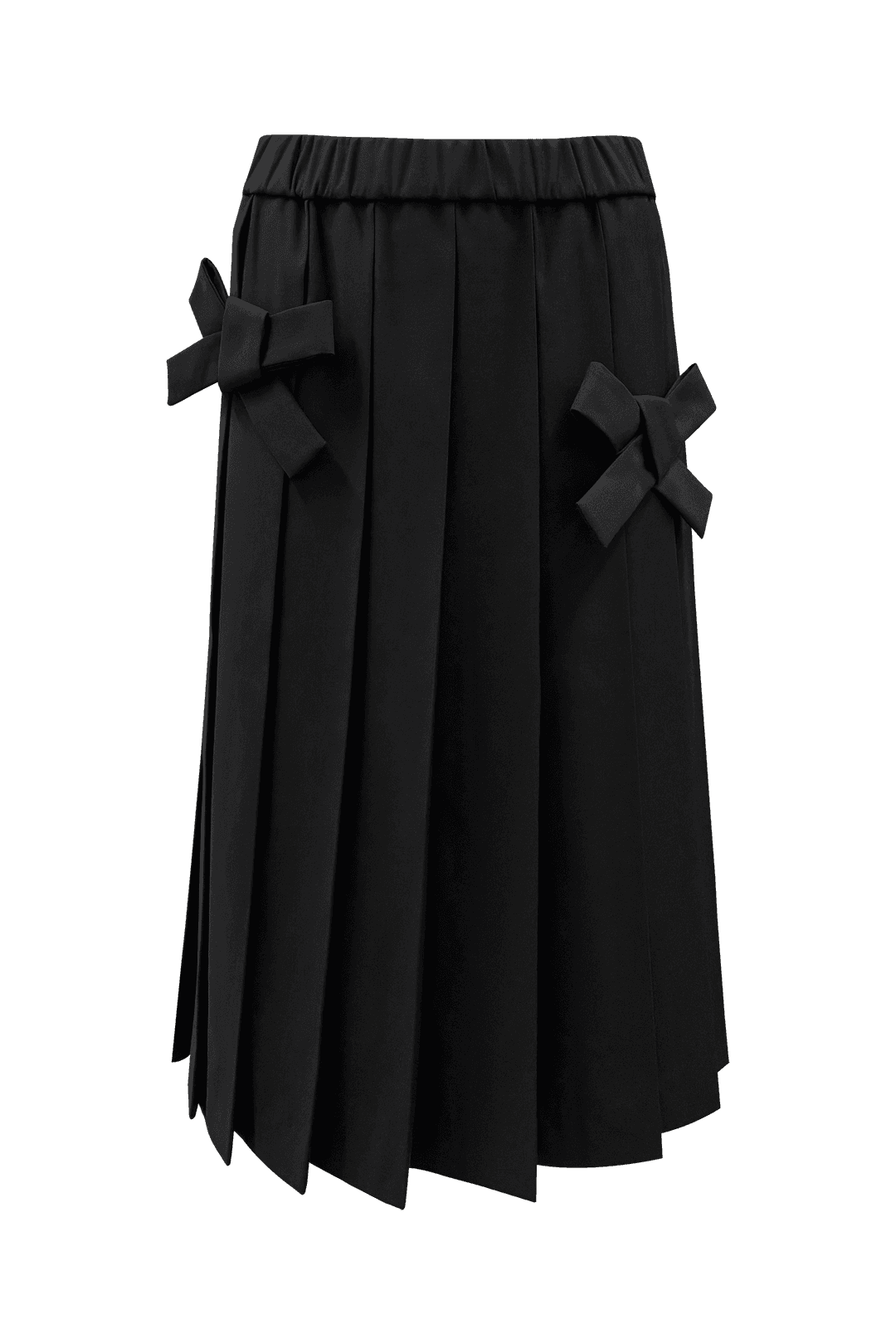 BOW LONG PLEATED SKIRT (BLACK)