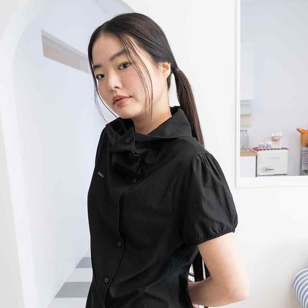 [2차 5/28출고] DRAPE COLLAR BLOUSE (BLACK)