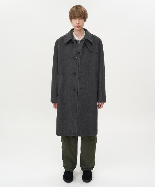 울 캐시미어 카 코트 BROWN HERRINGBONE