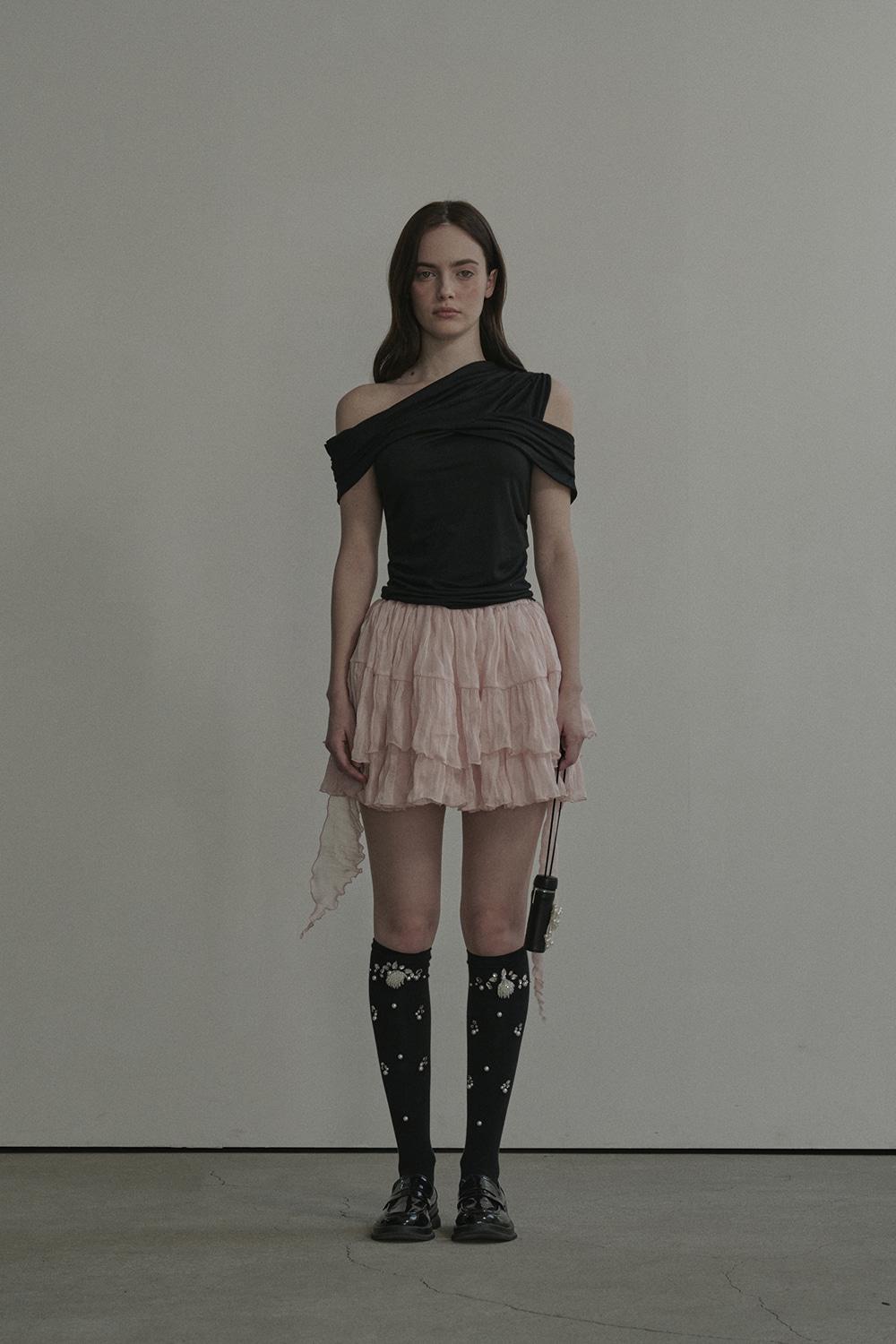 [3월 17일 예약발송] Opal Unbalanced Sheer Skirt-Pink