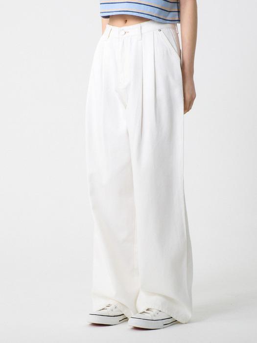 투턱 와이드 면팬츠 화이트_Two Tuck Wide Cotton Pants White