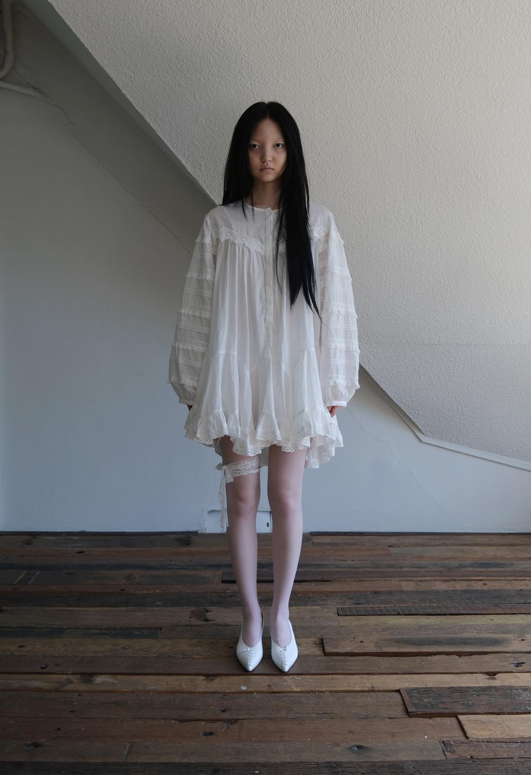 Overfit Lace Button Dress, 2color