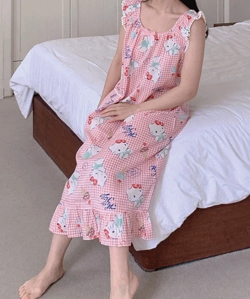 (산리오 정품) [여성] 텐셀키티 민소매 원피스잠옷