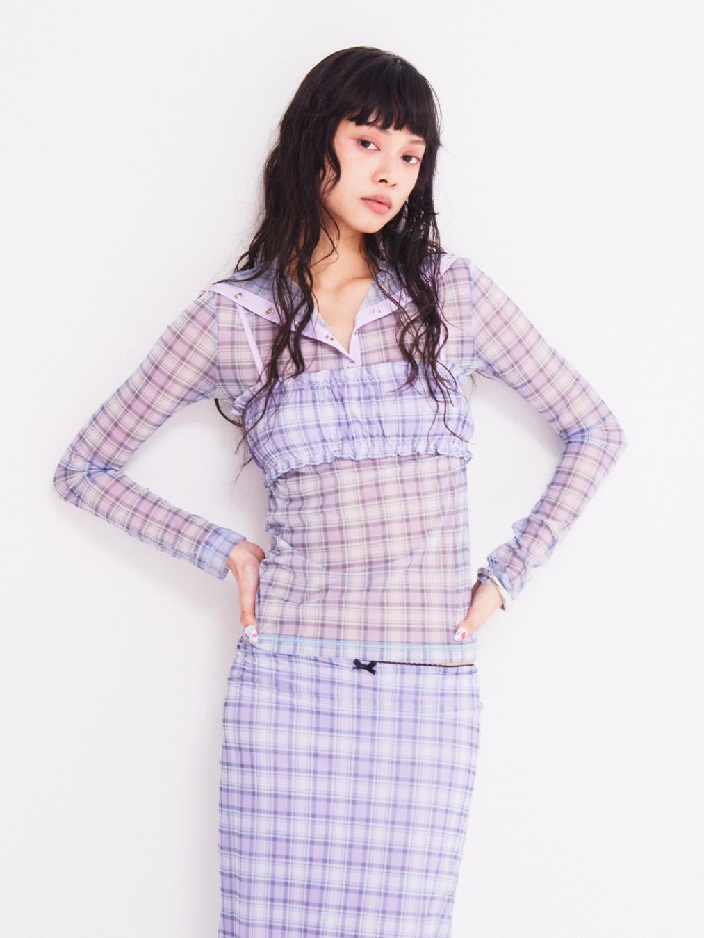 VINTAGE CHECKERED SNAP LONG T-SHIRT PURPLE