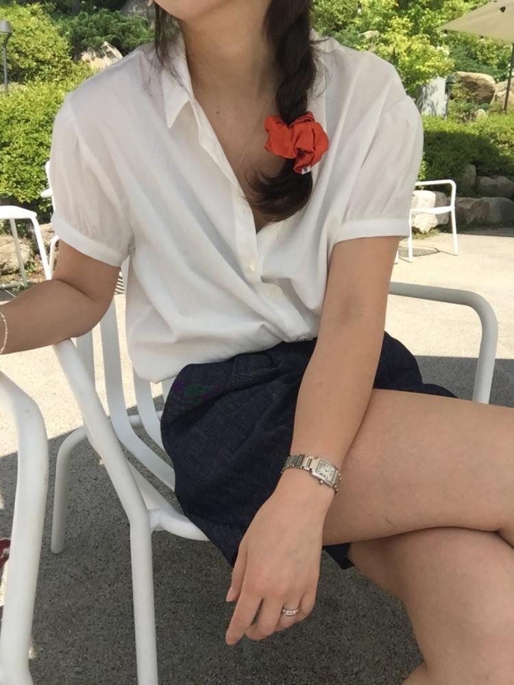 아이 당일 / carol 캐롤 퍼프 블라우스 반팔 카라 페미닌 무지 체크 여름 bl (2 color)