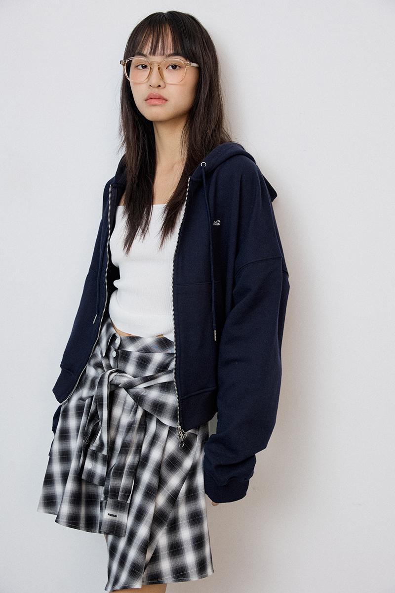 Two Way Logo Hoodie Zip Up_navy