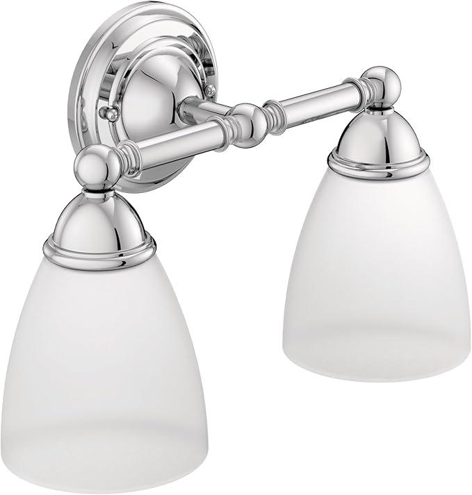 Moen YB2262CH Brantford 2-Light Dual-Mount Bath Bathroom Vanity Fixture with Frosted Glass, Chrome