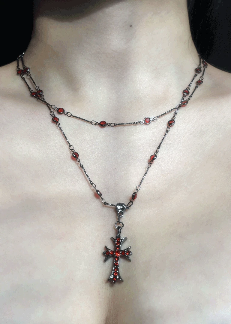 blood love necklace | 레드 십자가 크로스 목걸이