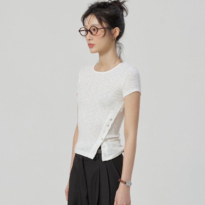 DIAGONAL BUTTON SLIM TOP IVORY