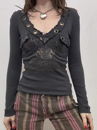 Raw-edge Sweetheart V-neck Top