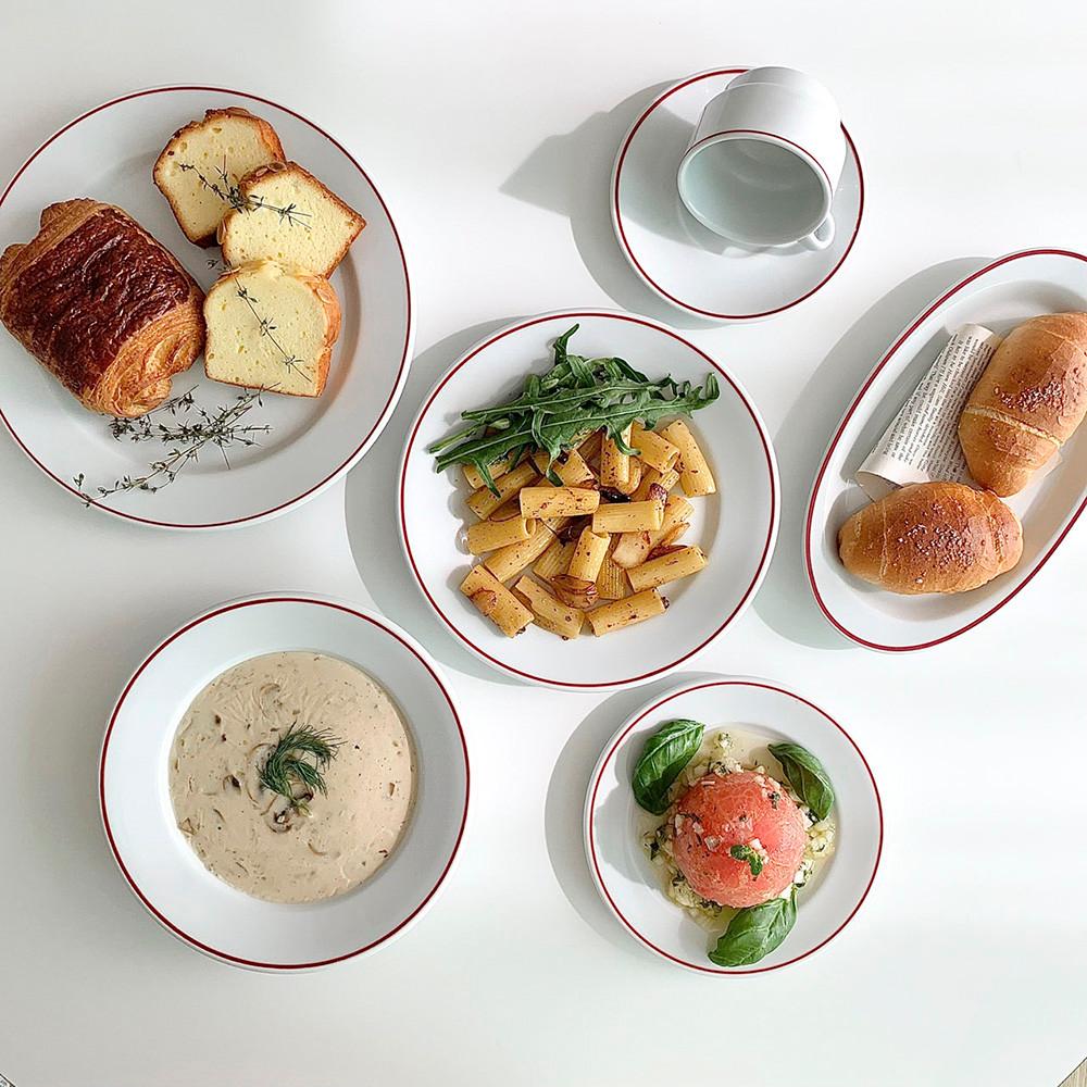 (무료배송) 폴바살 이사바 레드 버건디 라인 원형 오벌 그릇 커피잔 접시세트 6type