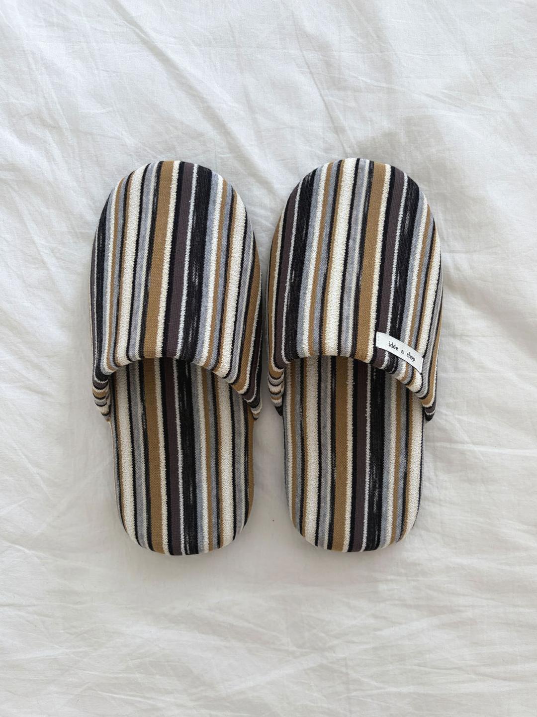 Multi Stripe Room Shoes / Khaki