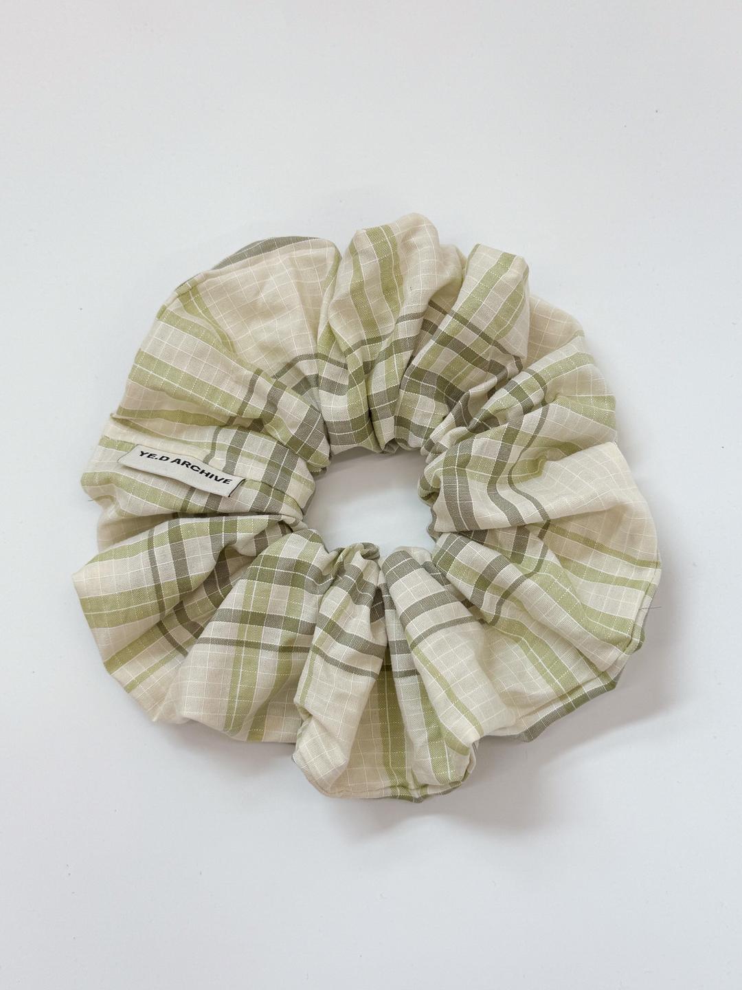 CHECK SCRUNCH - CREAM&GREEN