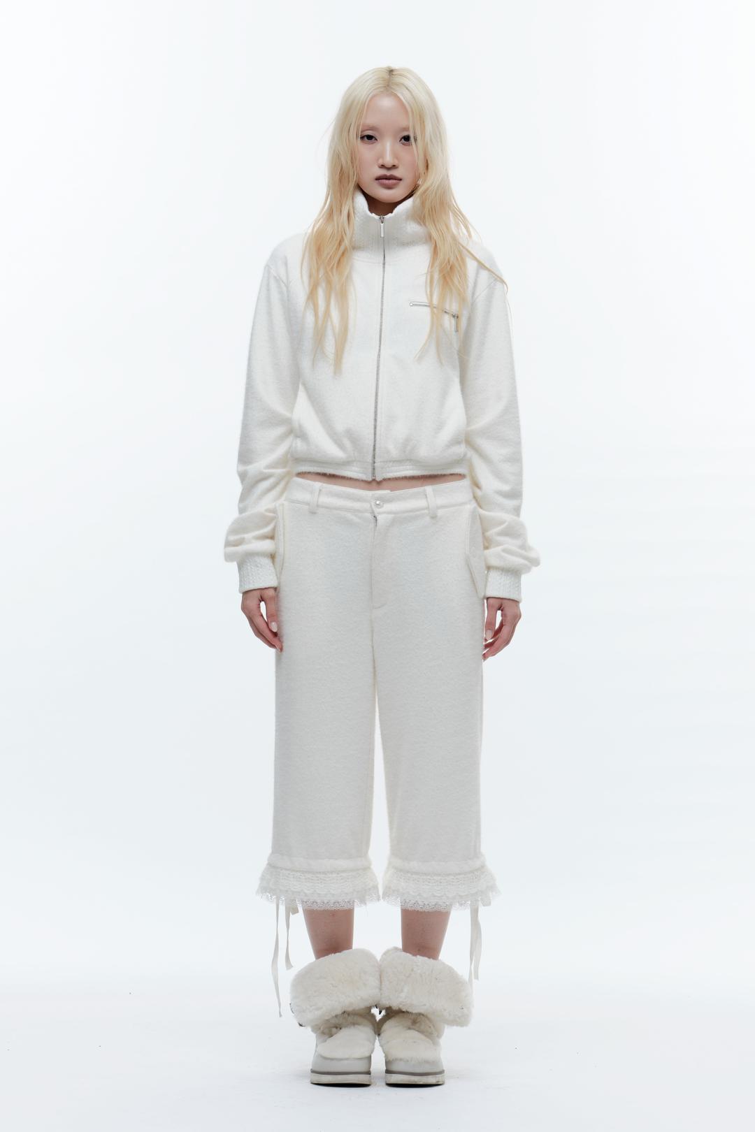 LACE TRIM PANTS WHITE