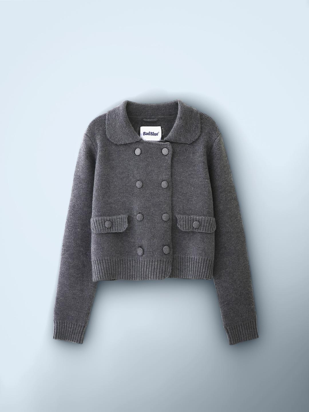 Dot Buttons Knit Double Jacket Gray