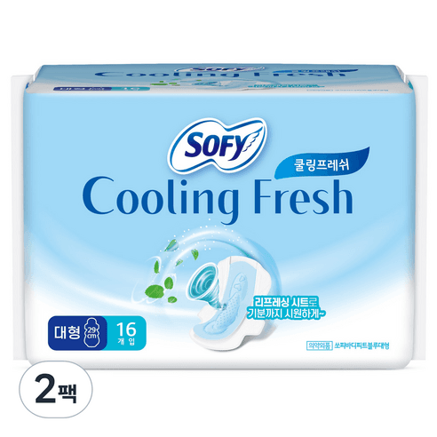 쏘피 쿨링프레쉬 생리대 날개형, 대형, 16개입, 2팩