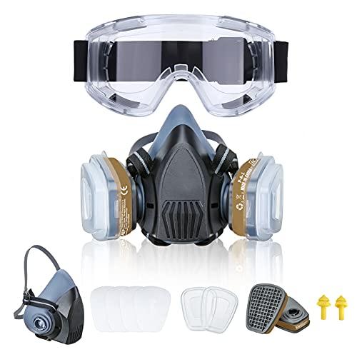 Reusable Half Face Cover,705 Face Cover with Safety Glasses Half Facepiece Against Organic Vapors/Smells/Asbestos,Ideal for Painting, Polishing, Woodworking, Welding
