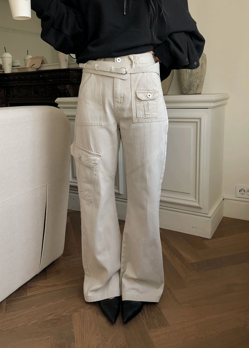 COTTON CARGO BOOTCUT PANTS