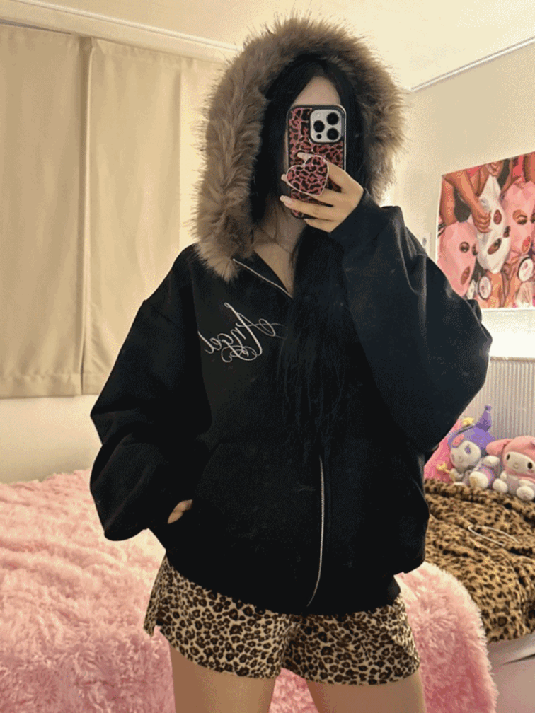 엔젤 넘버 333 퍼 기모 후드집업