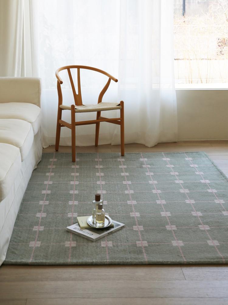 먼지없는 워셔블 라피나 그린 체크 패턴 거실 카페트 러그 100x150cm