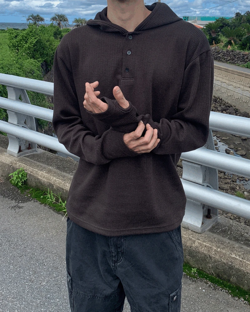 레이브 후드 헨리넥 워머 니트