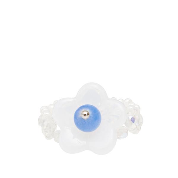 Glass Flower Beads Ring (White)