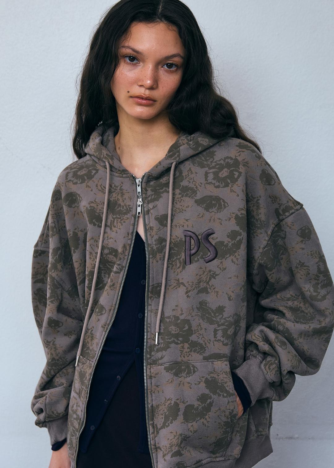 [11/11 예약배송] Vintage Flower Oversized Hoodie_Khaki Brown