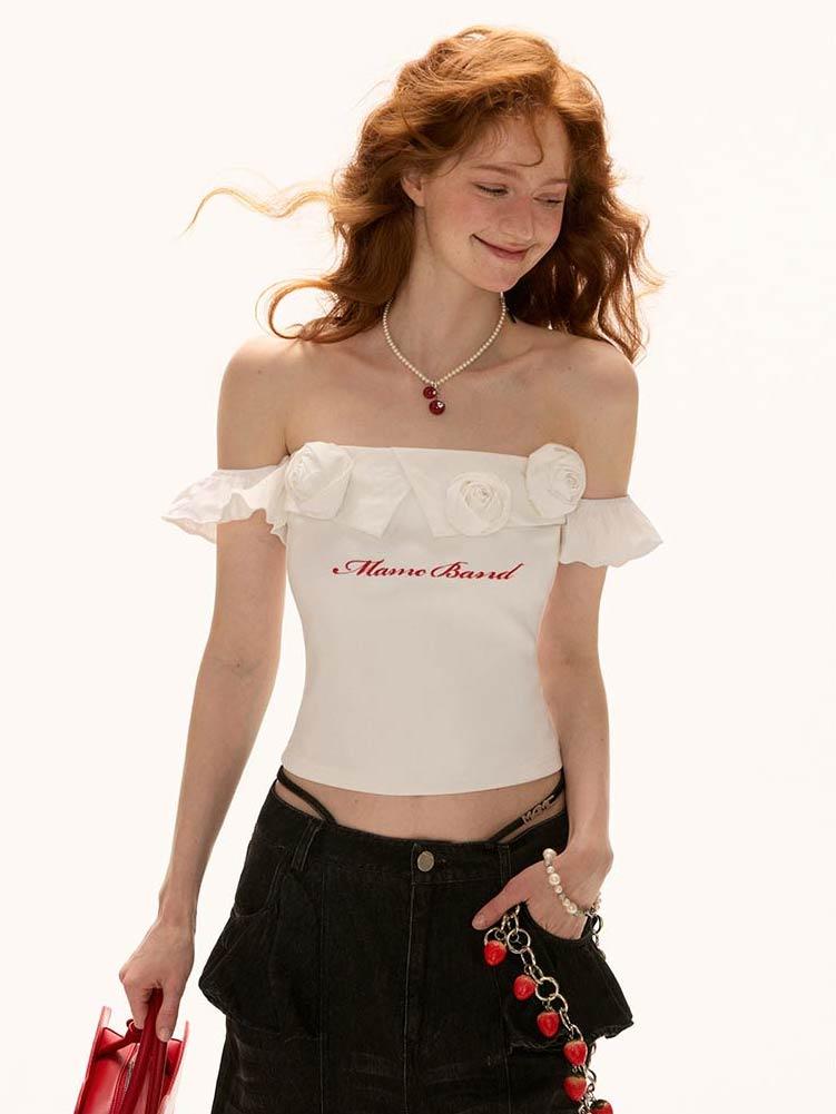[MAMC] Rose Off-Shoulder Crop Top