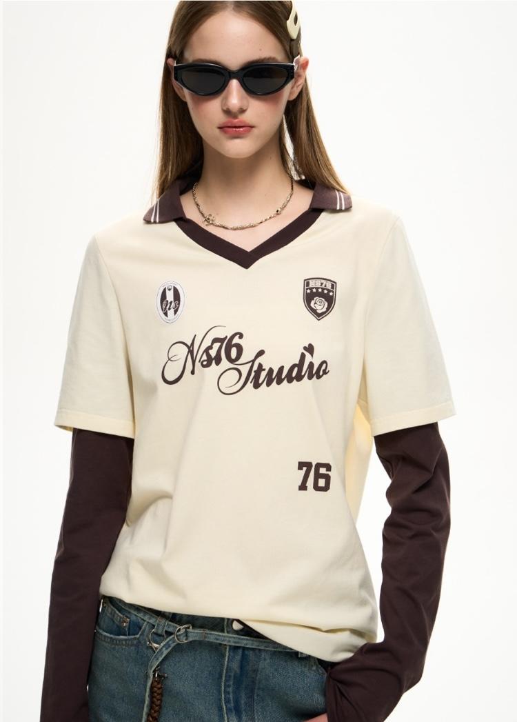NS76 Block Fake Layered Polo T-Shirt
