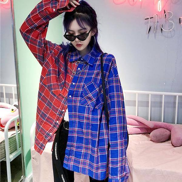 울트라패션 플러버 반반 체크 셔츠