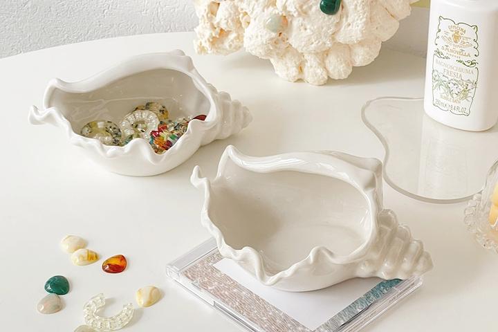 화이트 쉘 소라 세라믹오브제 인테리어트레이