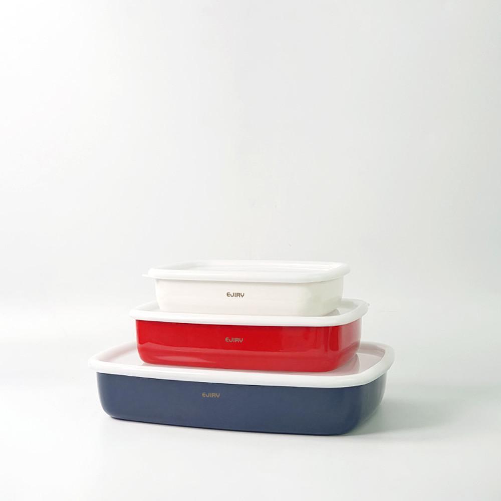 에지리 컬러컬렉션 법랑 직사각찬통 세트 3P