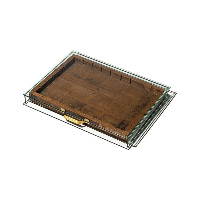 109695 GLASS DISPLAY CASE WITH VINTAGE DRAWER
