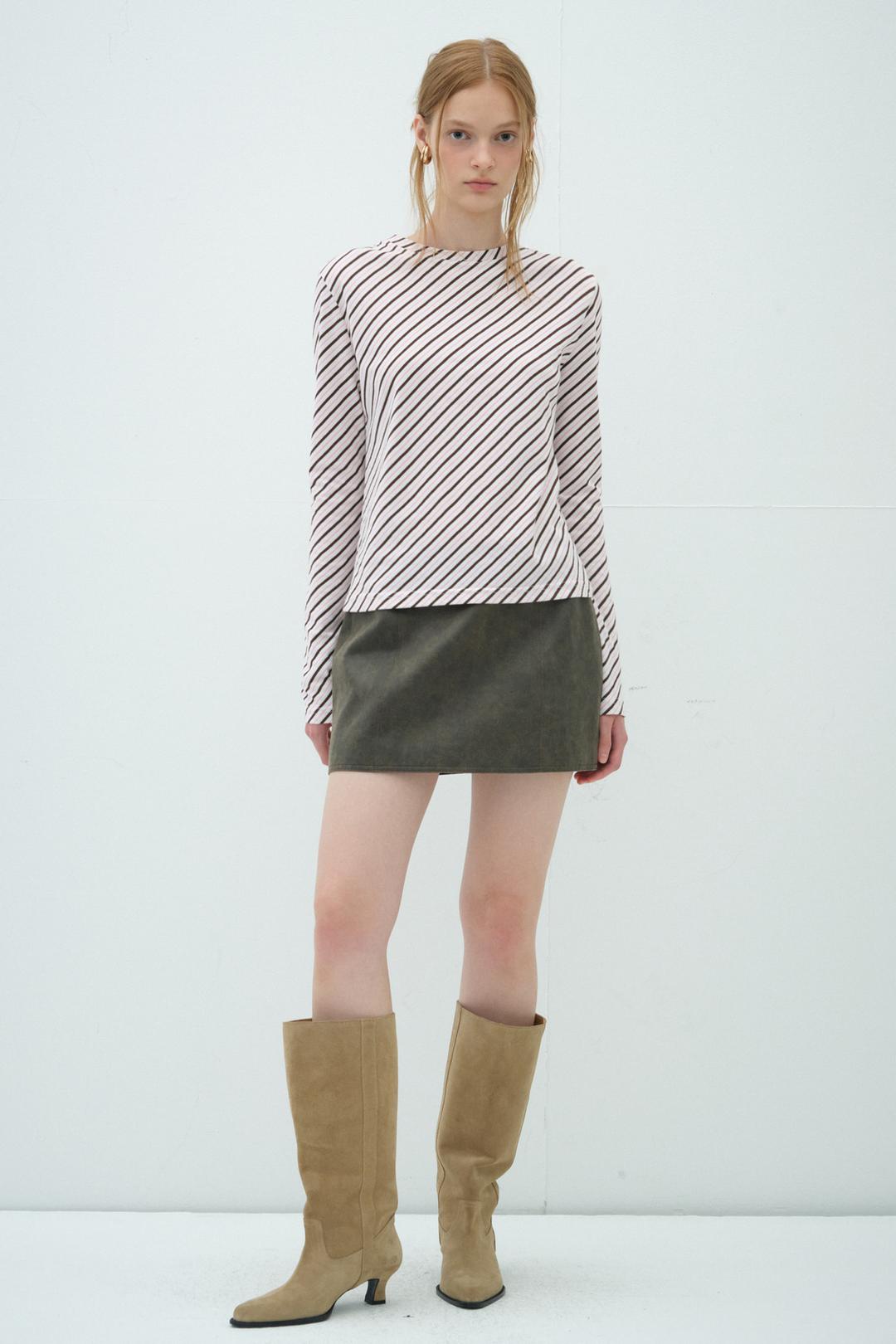 LEATHER LOW MINI SKIRT_BROWN