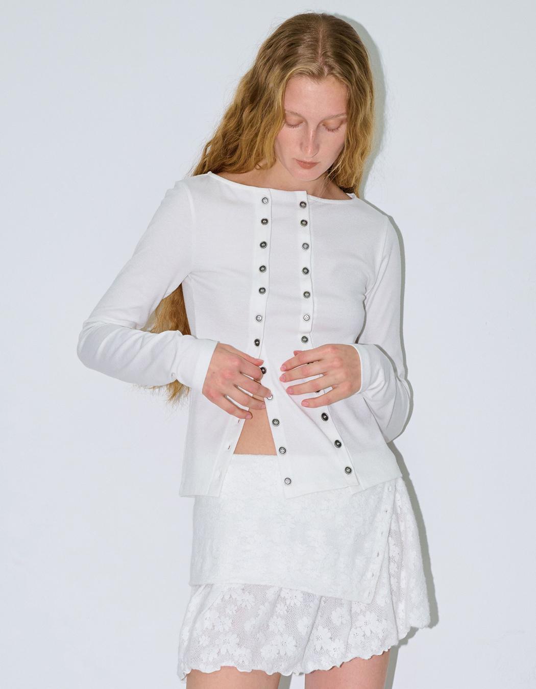 BUTTON TWO WAY CARDIGAN, WHITE