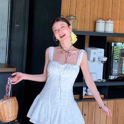 DULA French romantic holiday white cotton lace suspenders