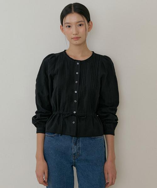 jacquard pintuck blouse-black