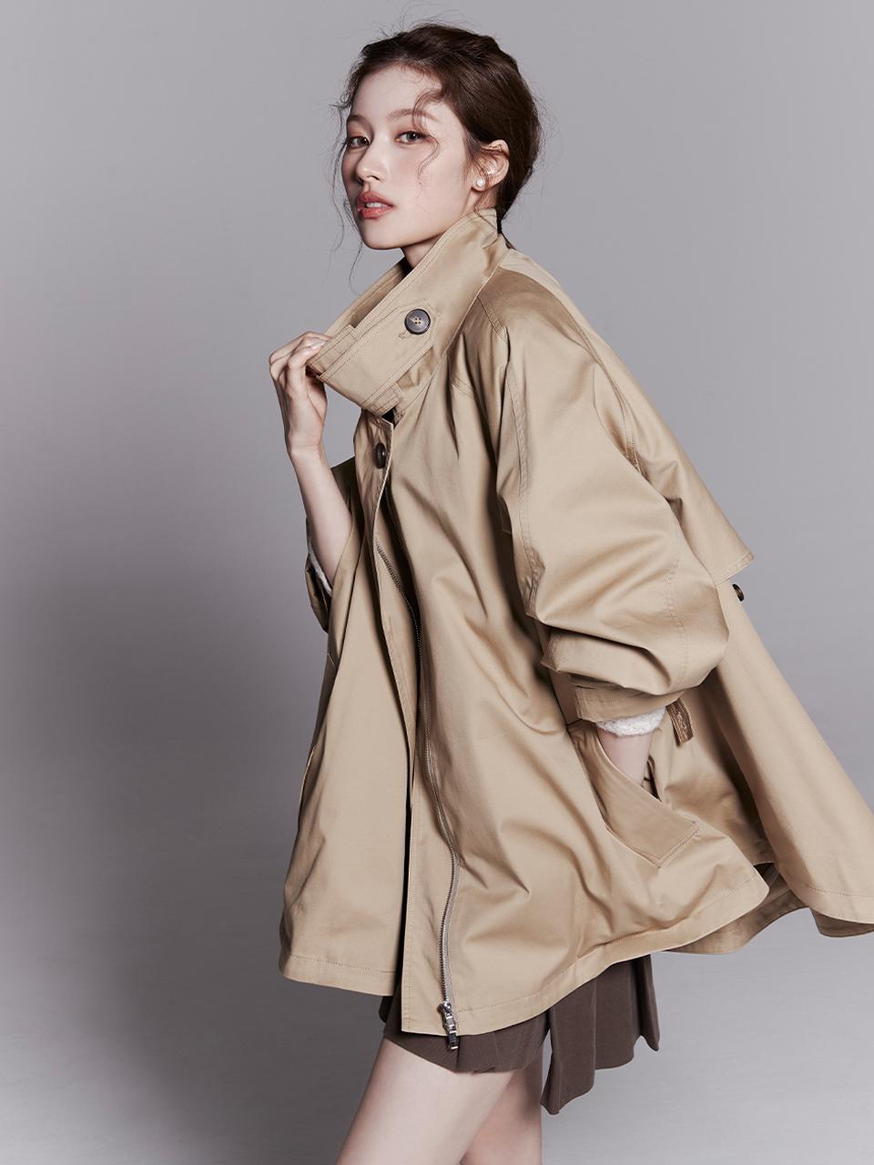 [사나 착용] BAYLIN cape trench coat_beige