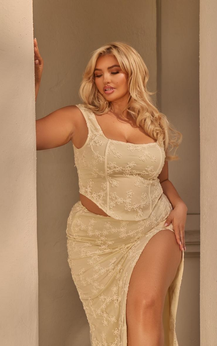 Plus Cream Floral Textured Corset Top