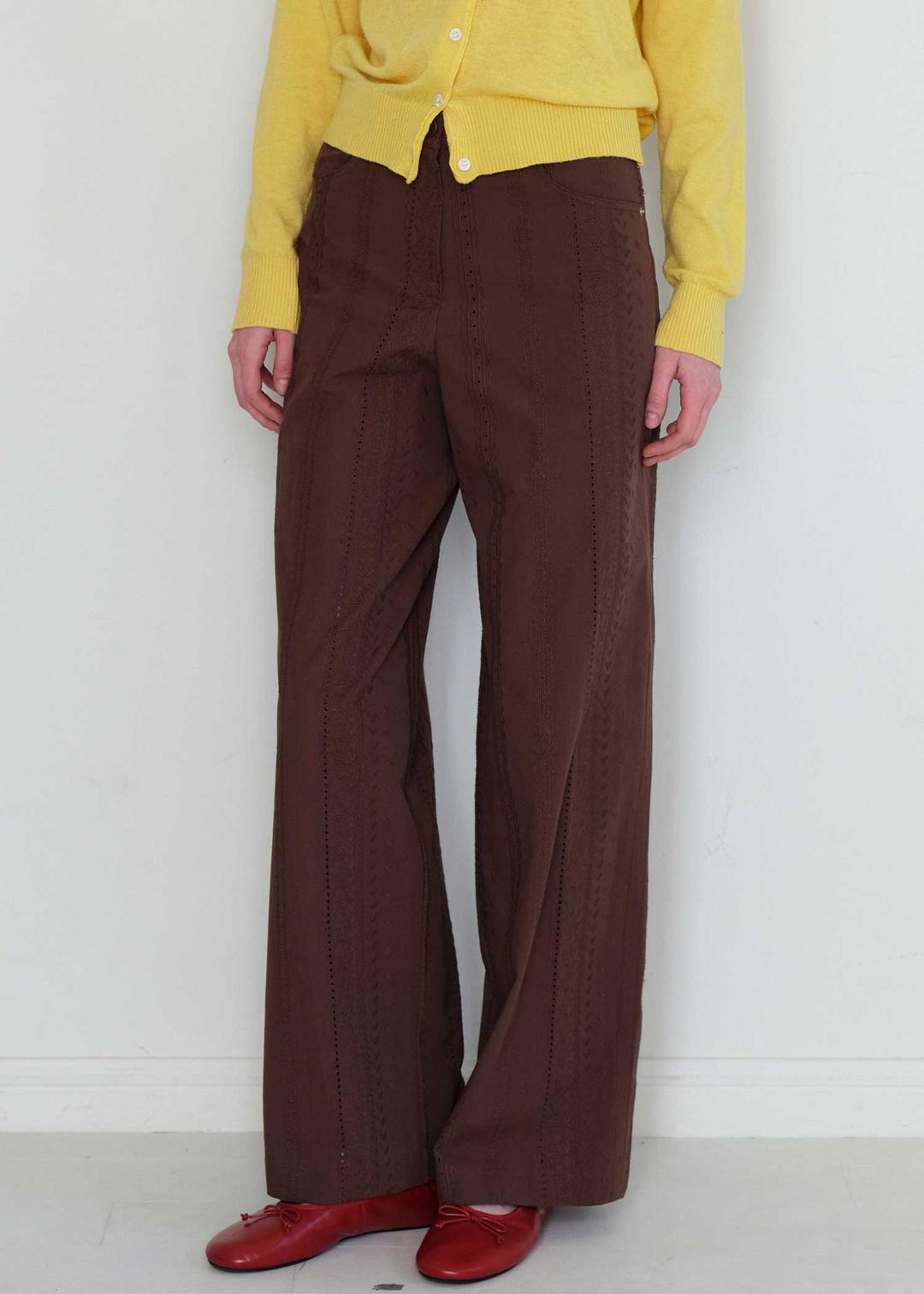 Lace Pattern Wide Pants(Brown)