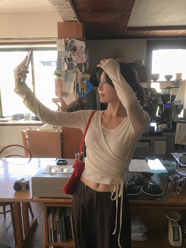 프렌치오브 [MADE]발레 랩 레이어드 가디건 티셔츠 (4color)