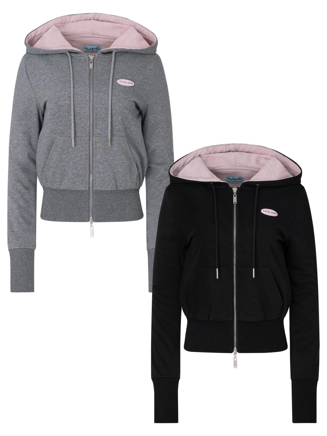 Basic Pink Waffle Hooded Zip-Up