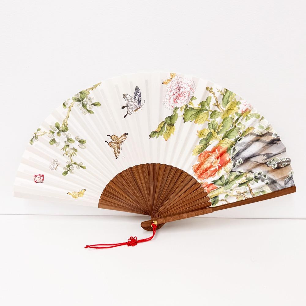 전통 민화 접선 - 남계우 모란 (한지 부채)