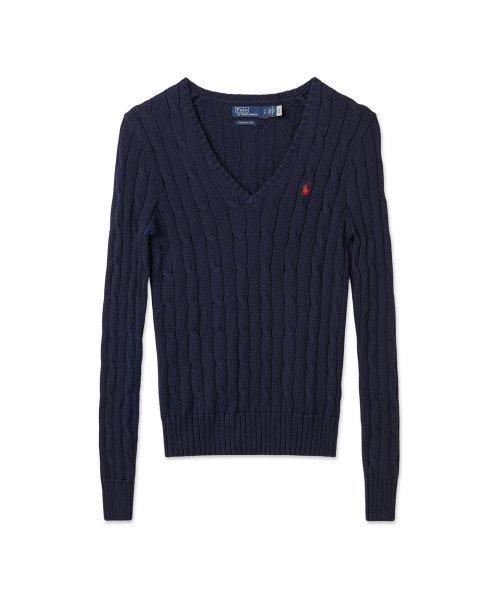 폴로 랄프 로렌(POLO RALPH LAUREN)  W 케이블 니트 코튼 V넥 스웨터 - 블루 - 사이즈 & 후기 | 무신사