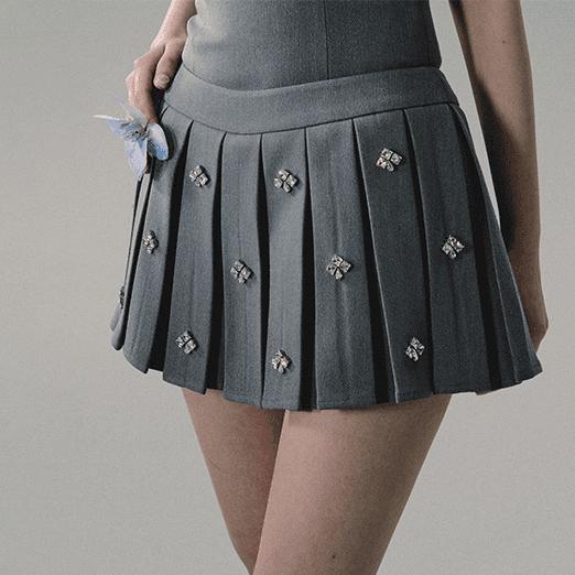 Lasik Line Stone College Pleats Skirt