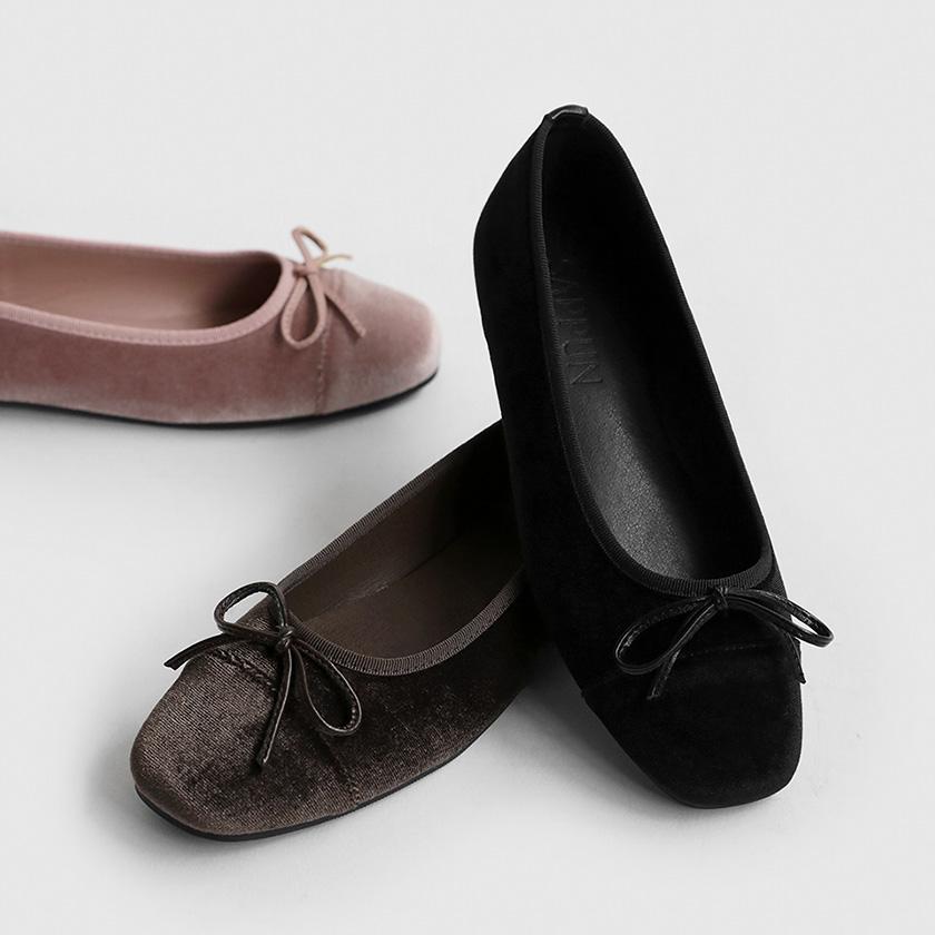 오브리 리본 벨벳 플랫슈즈 (1cm)