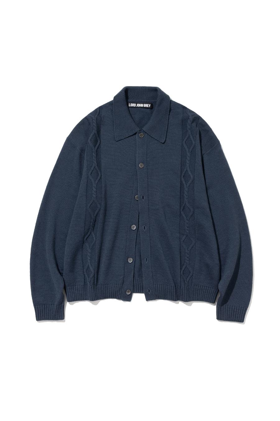 wool collar cardigan charcoal blue