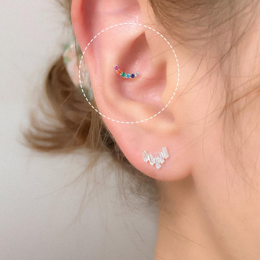 (실버925) bow 귓바퀴 이너컨츠 컬러 레인보우 라운드 피어싱