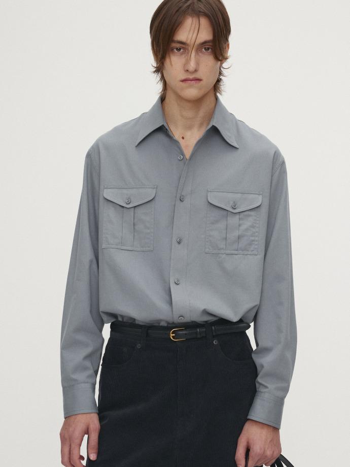 SAND-WASHED COTTON OFFICER SHIRT_ PALE BLUE